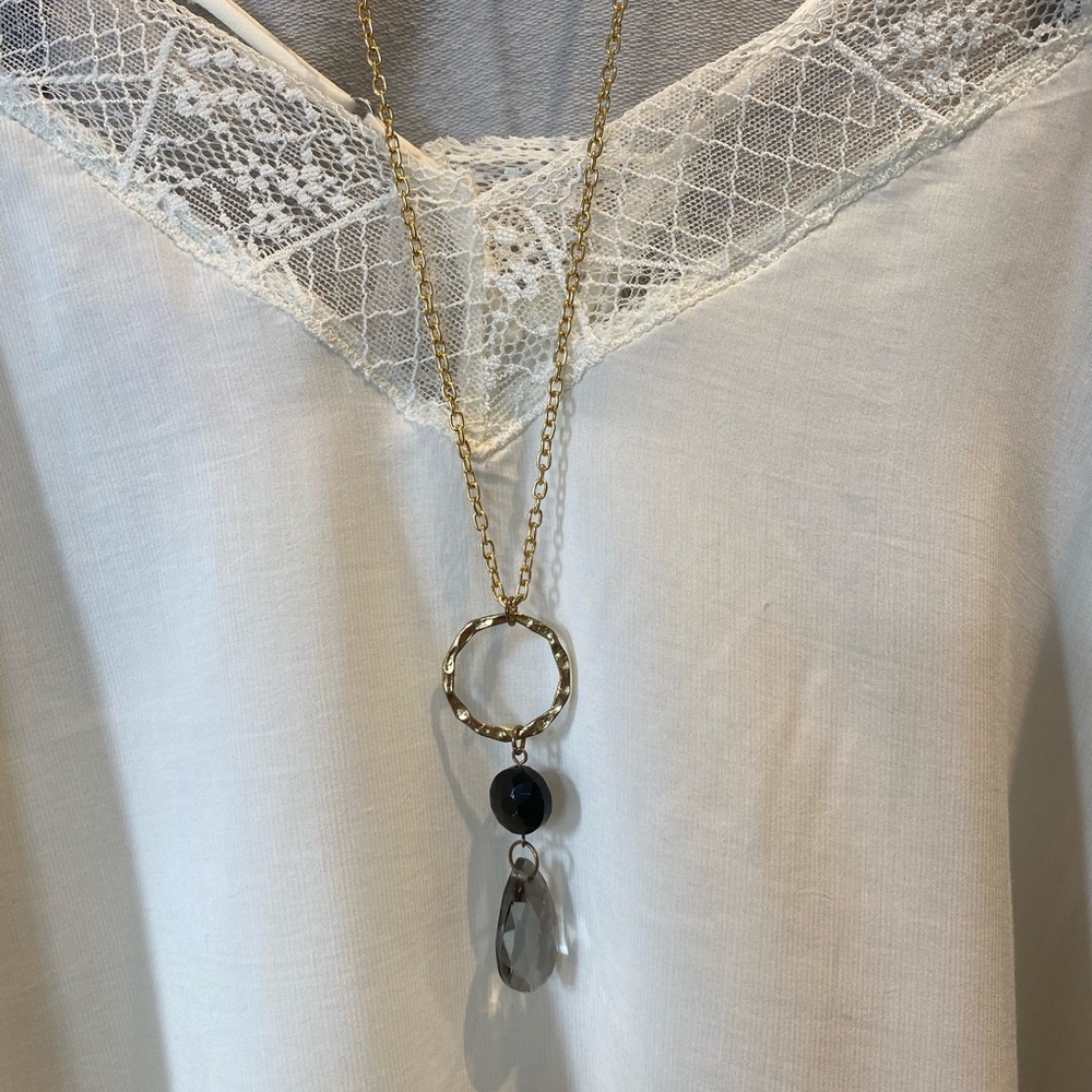 Gold-plated gold-filled black onyx topaz necklace